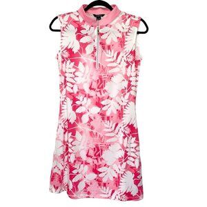 Cegolfs Sleeveless Golf Dress S Half Zip Stretch Pink Floral Athletic Pockets